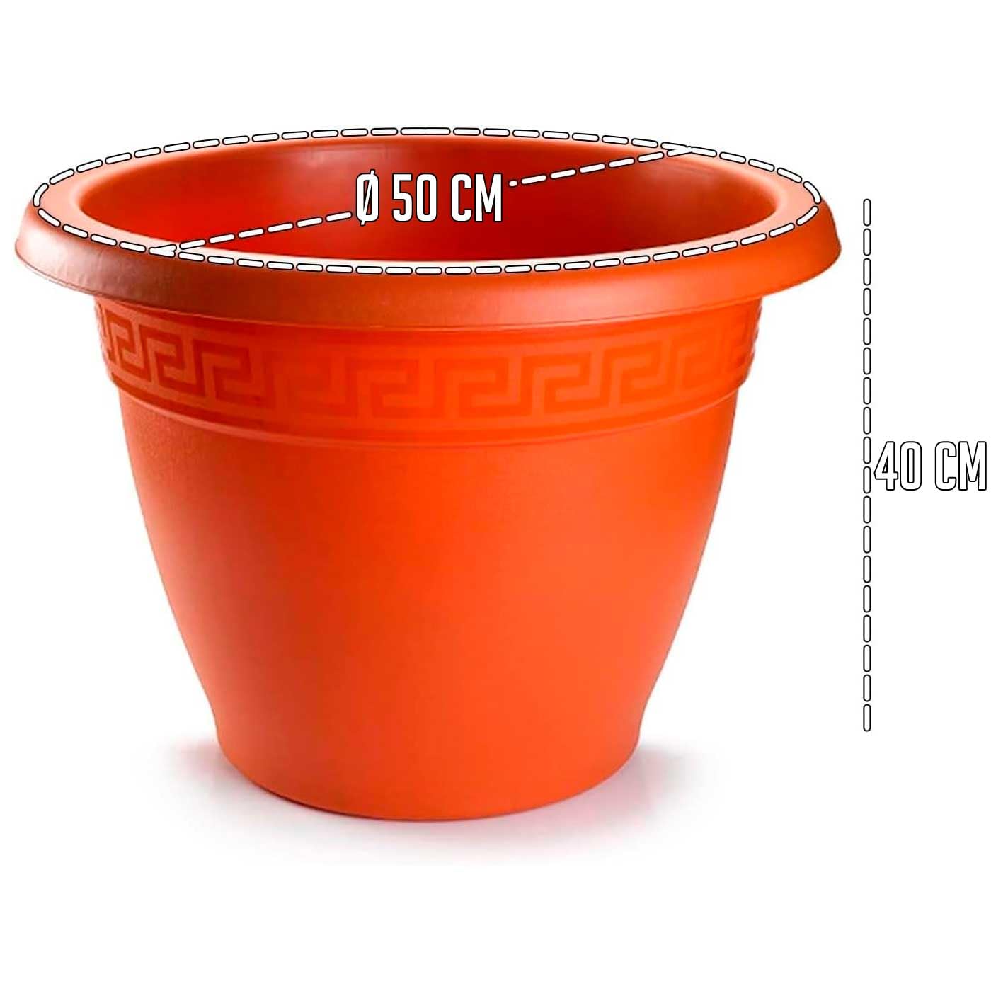 Tradineur - Confezione da 2 vasi rotondi in terracotta, realizzati in plastica, adatti per esterni e interni della casa, Ø 50 cm, colore marrone