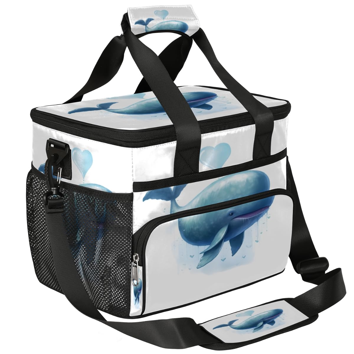 Cute Whale Heart Insulated Picnic Backpack Lunch Box for Women Men Picnic Basket Tote Lunch Bag Picnic Bag Portable Lunch Bags for Picnic, Beach, Work, Trip,Office, Camp Whale