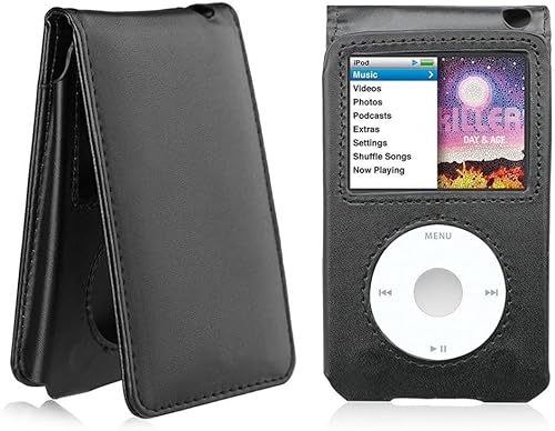 Funda protectora de cuero para Apple iPod Classic 6ª, 7ª, 80 GB, 120 GB delgada 160 GB y iPod Video 5th 30 GB con clip para cinturón + protector de