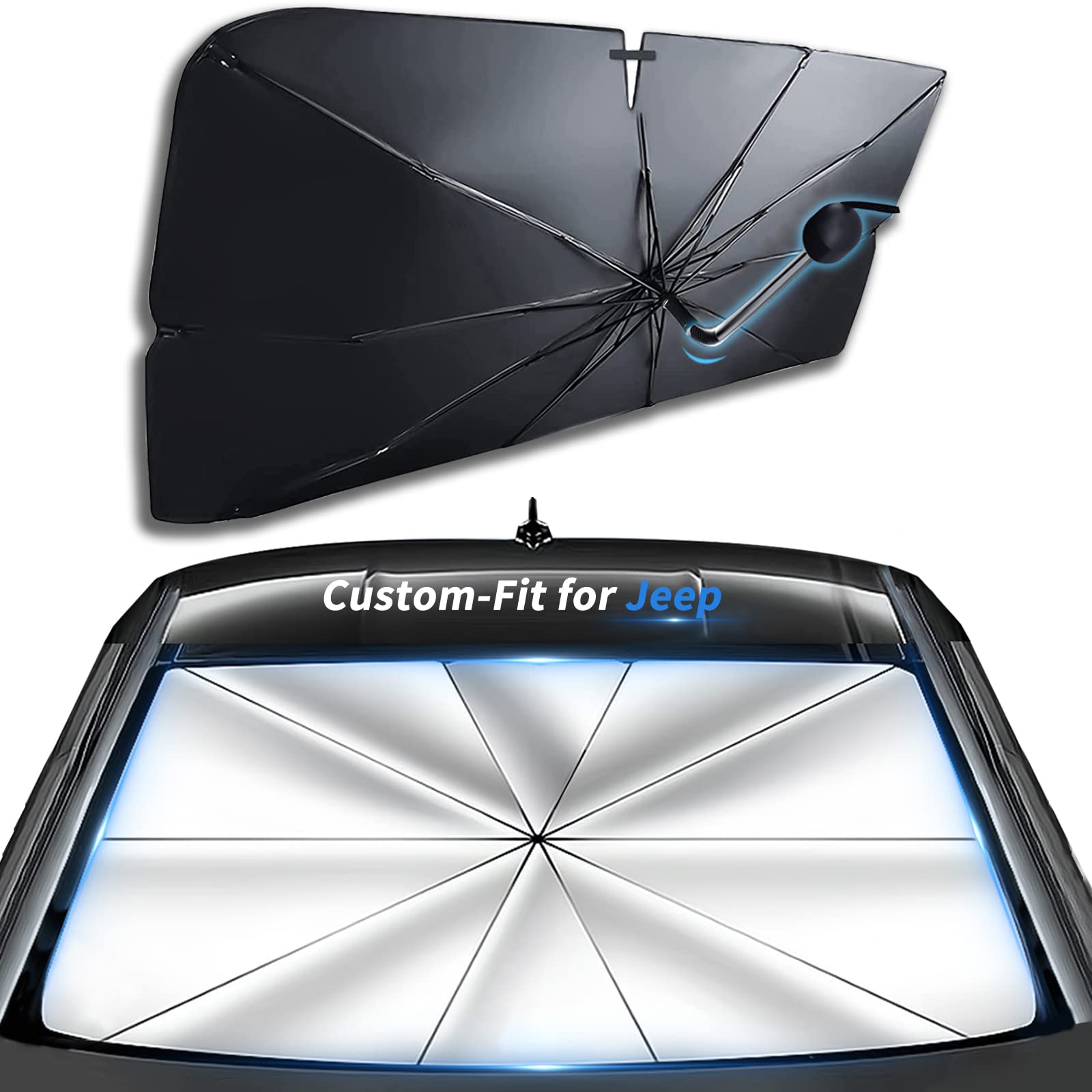 Personalizzato per Jeep Parasole Parasole Ombrello, Rotazione 360 ° Pieghevole Ombrello Auto Parasole Copertura UV Blocco Finestra Anteriore Automobile Progettato per Jeep Accessori (per Jeep Patriot)