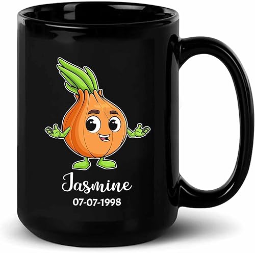 Taza de café de cerámica personalizada de cebolla de 11 onzas, 15 onzas, bonita taza de té negra de cebolla, taza de cebolla personalizada a elegir