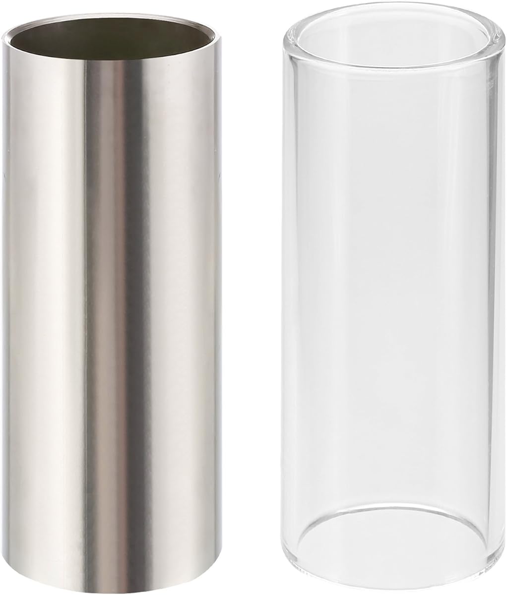2 Pieces Glass Slide and Stainless Steel Slide in Box for Guitar, Bass, Medium (6 cm)