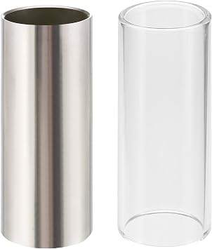 2 Pieces Glass Slide and Stainless Steel Slide in Box for Guitar, Bass, Medium 6 cm