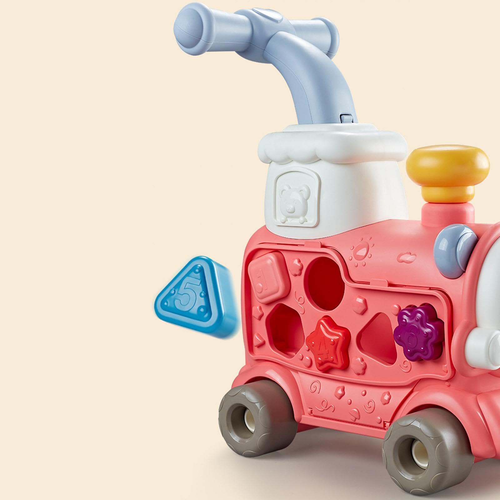 Almencla Trenino a Vapore Cavalcabile, Regalo, Ruote Antiscivolo, Centro attività per Interni Ed Esterni, Giocattolo Educativo per Bambini dai 6 Ai 12 Mesi, Rosa