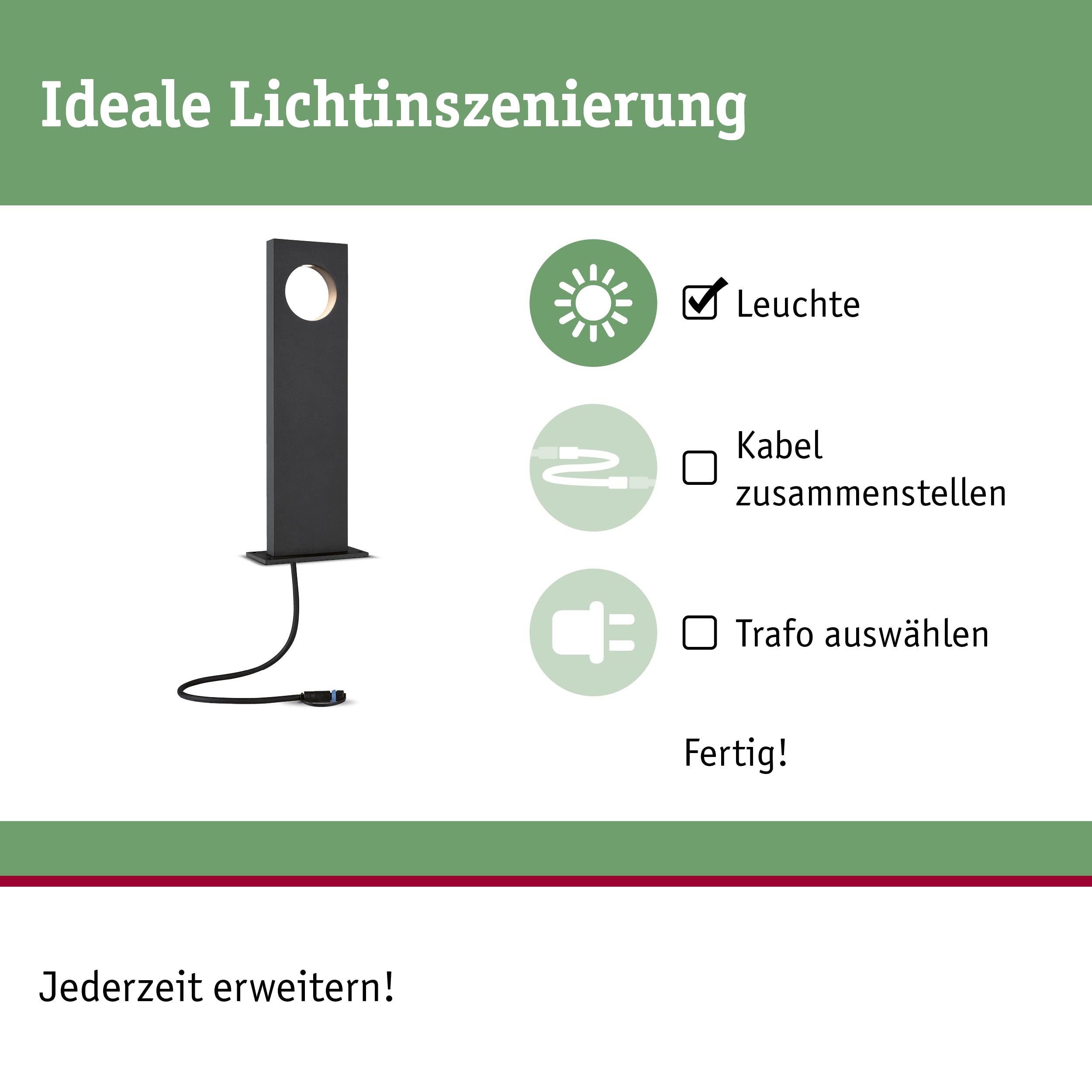 Paulmann 94372 Plug & Shine LED zewnętrzna lampa słupkowa Ivo IP65 3000K 6,5W szara ściemnialna System oświetlenia ogrodowego Aluminium