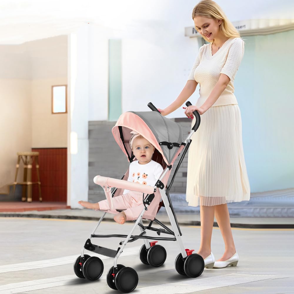 Kinderbuggy, Kinderwagen Zusammenklappbar, Reise-Kinderwagen mit Wattepads und Moskitonetzen (Rosa)