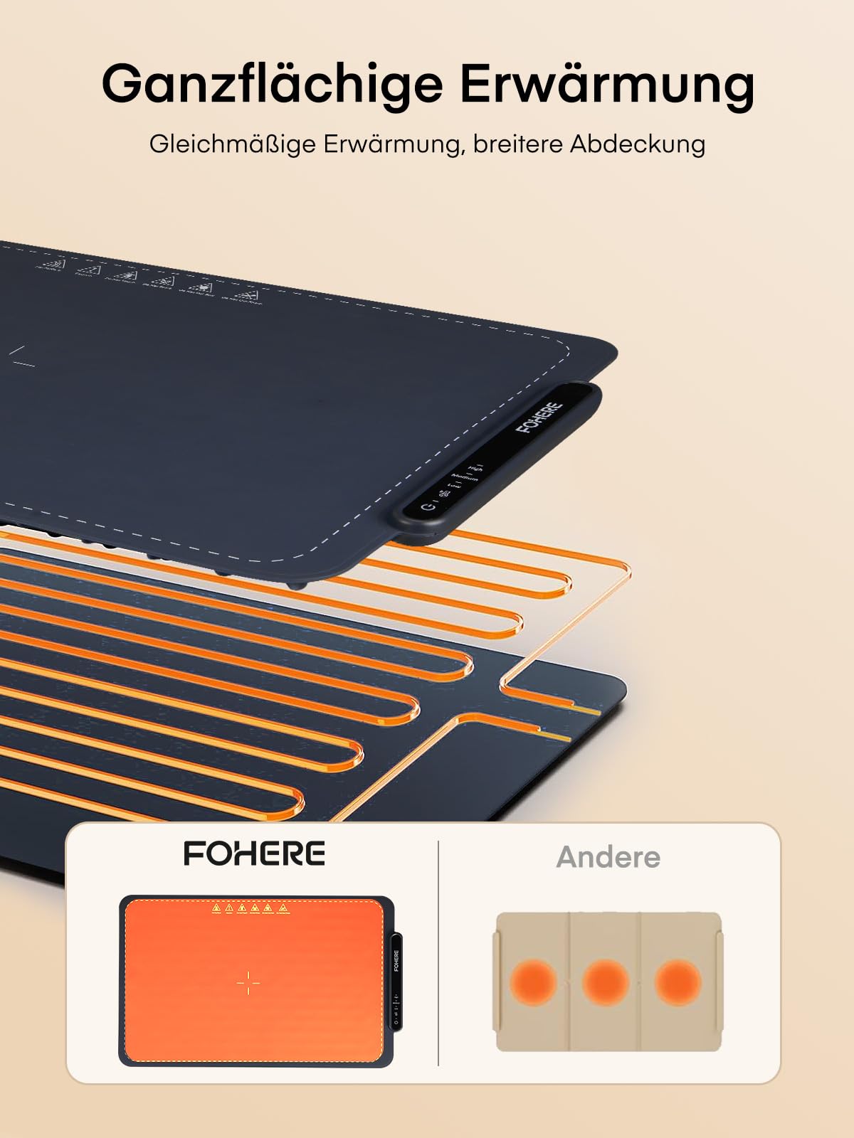 FOHERE Elektrische Warmhalteplatte aus Silikon 60x38cm Rollbare Warmhaltematte 3 Temperaturstufen Timer Kindersicherung
