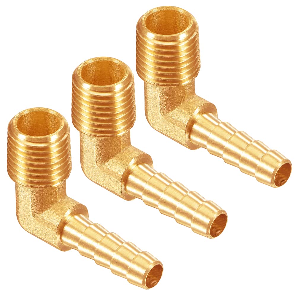 Uenede 3PCS Brass 3/8"NPT Male to 5/16" Barb 90 Degrees Elbow Thread Pipe Hose Barb Fittings for Water/Oil/Gas