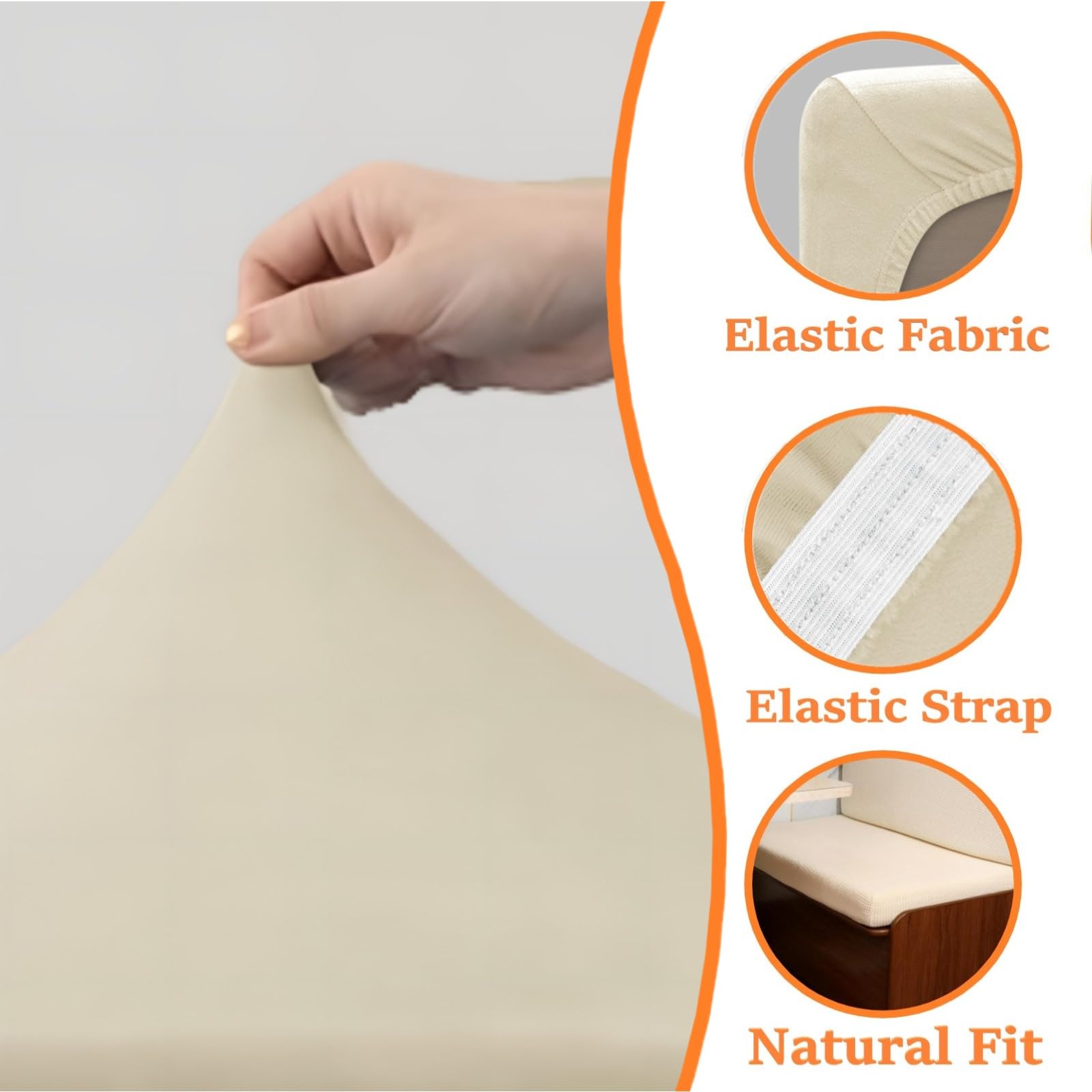 Copricuscini per Camper, 2 pezzi Elasticizzati Coprisedili Jacquard Copridivano per Camper RV Lavabile Fodere Cuscini Dinette per Caravan (Velluto, Beige)