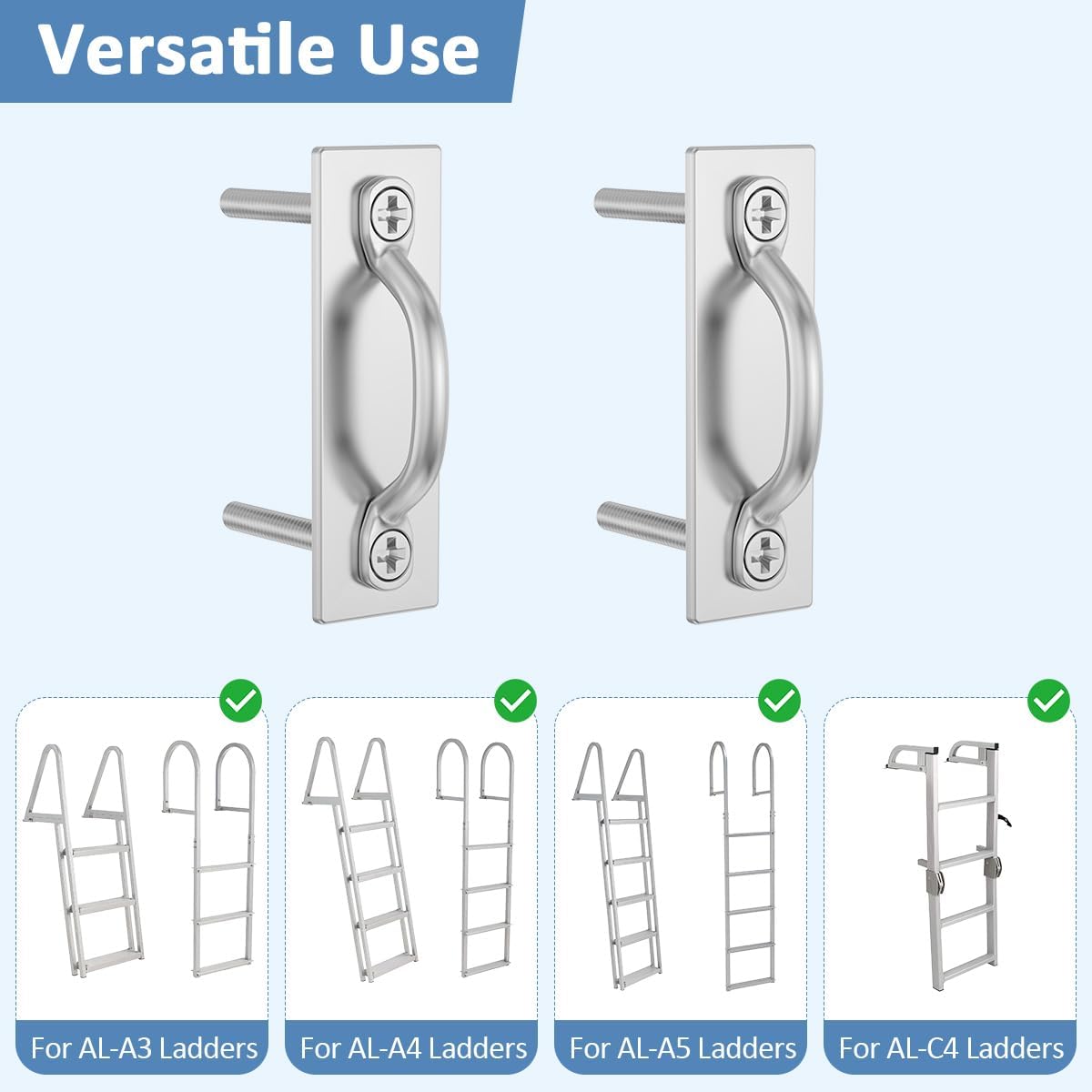 2 Pack Dock Ladder Hardware Kit Compatible with AL-A3/A4/A5, AL-C4 | Dock ladder hooks & bracket, for pontoon & dock ladders; fits RecPro Marine AL-A3/A4/A5 & AL-C4 (folding), heavy duty