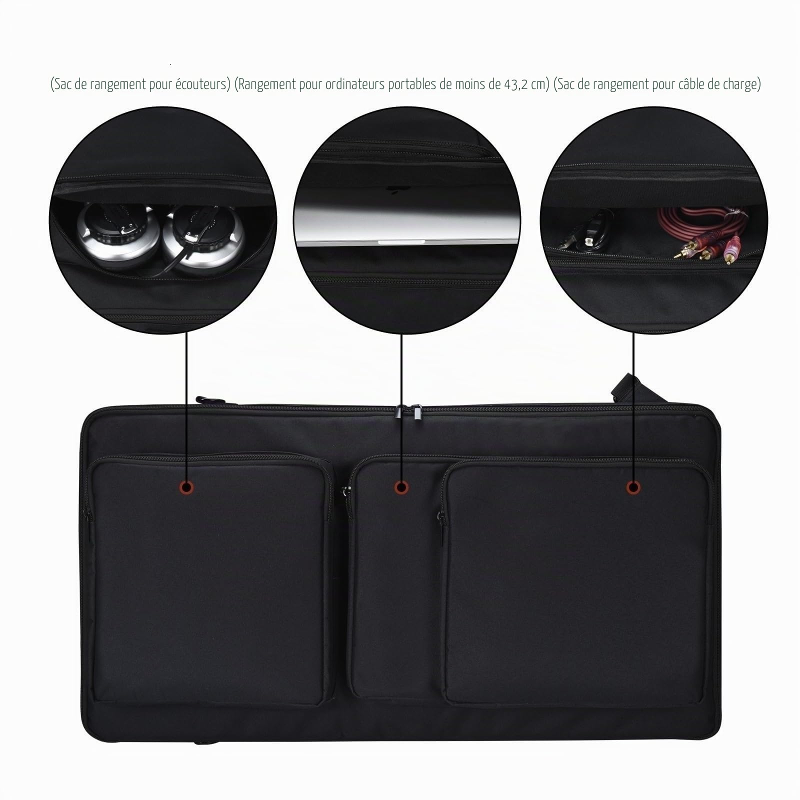 Housse Transport pour Pioneer DDJ-FLX6/GT, avec Bandoulière | Polyester 900D Déperlant, Doublure Velours, 3 Poches Avant dont 1 pour PC 17", pour Numark NS4FX/Mixtrack 800/808