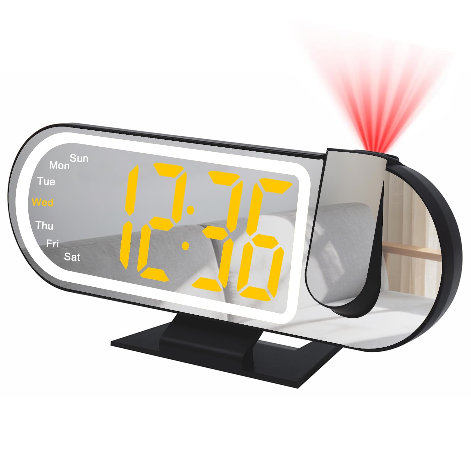 Digital Projection Alarm Clock LED Bedside Clocks for Bedroom with Adjustable Brightness Colorful Decoration Light Snooze 12/24H Temperature Date Week Display Night Mode for Home Office Living Room