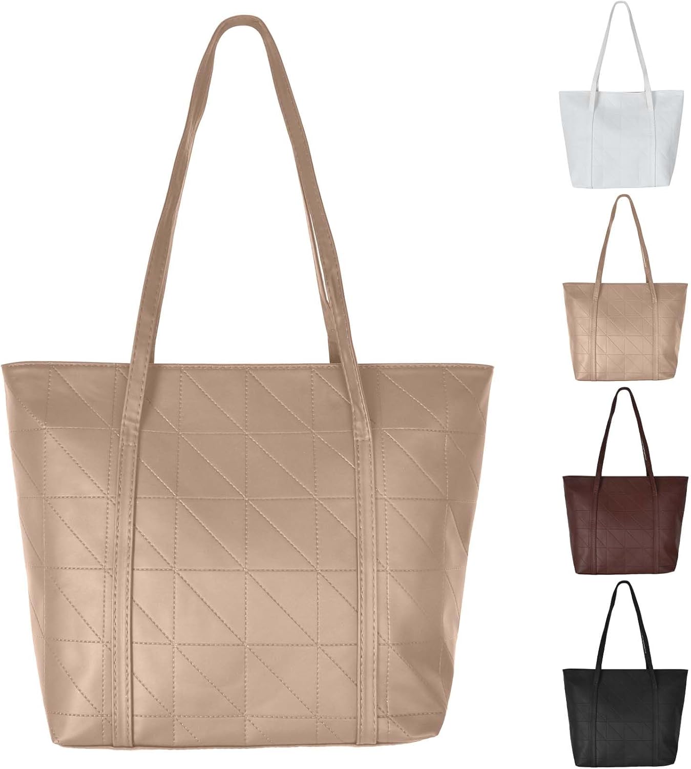 DEARBAG Women’s Handbag, Simple PU Leather Tote Shopper Bag, Large Shoulder Bag with Zip for Work, School, Shopping, Large Enough for Your Shopping and Everyday Items