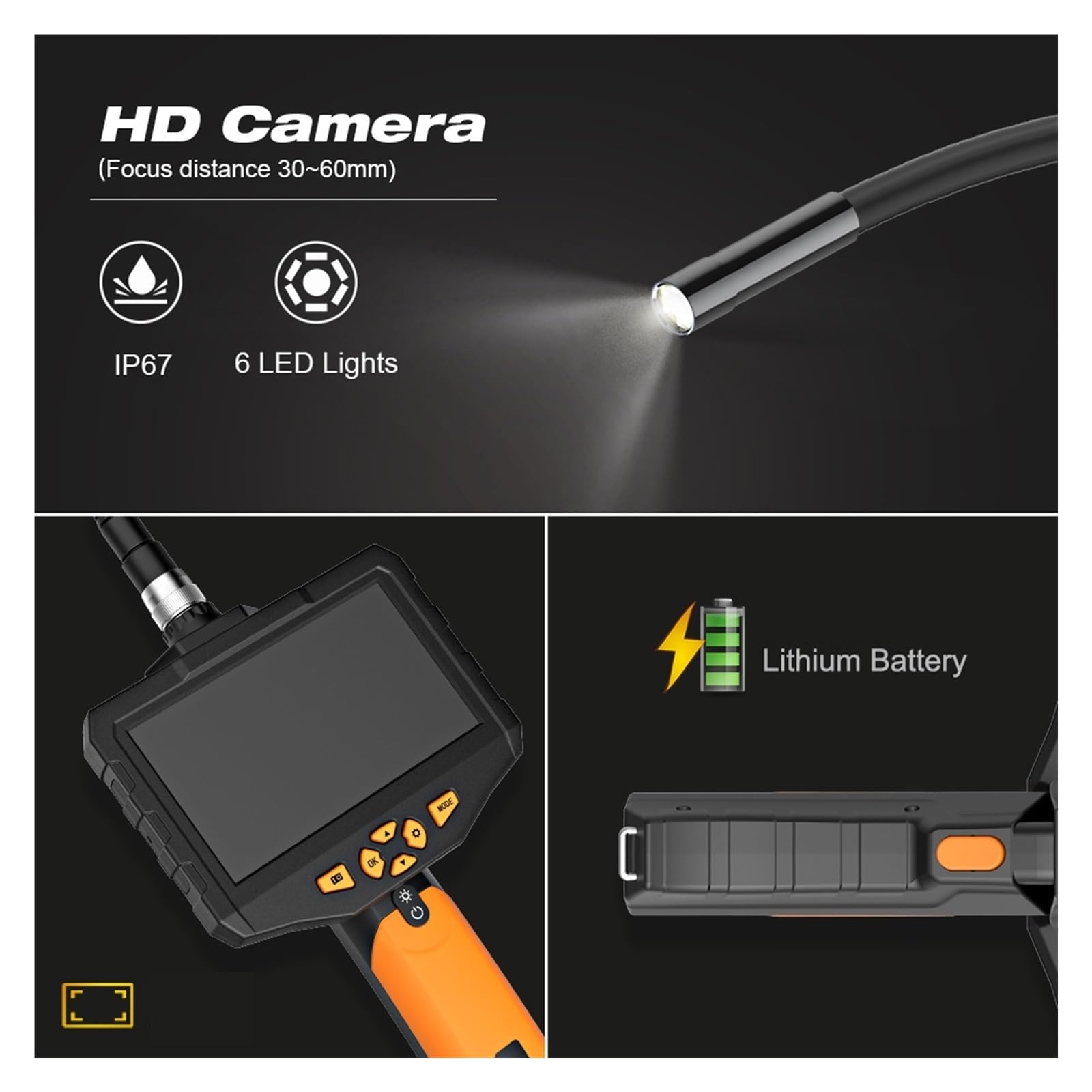 Kamera inspekcyjna endoskopu Przemysłowa Kamera Inspekcyjna 2,0 MP Do Rur Samochodowych 1080P Boroskop Z Rurką Węża Z Twardym Drutem I Kartą 32 GB(3M,12.5mm Autofocus)