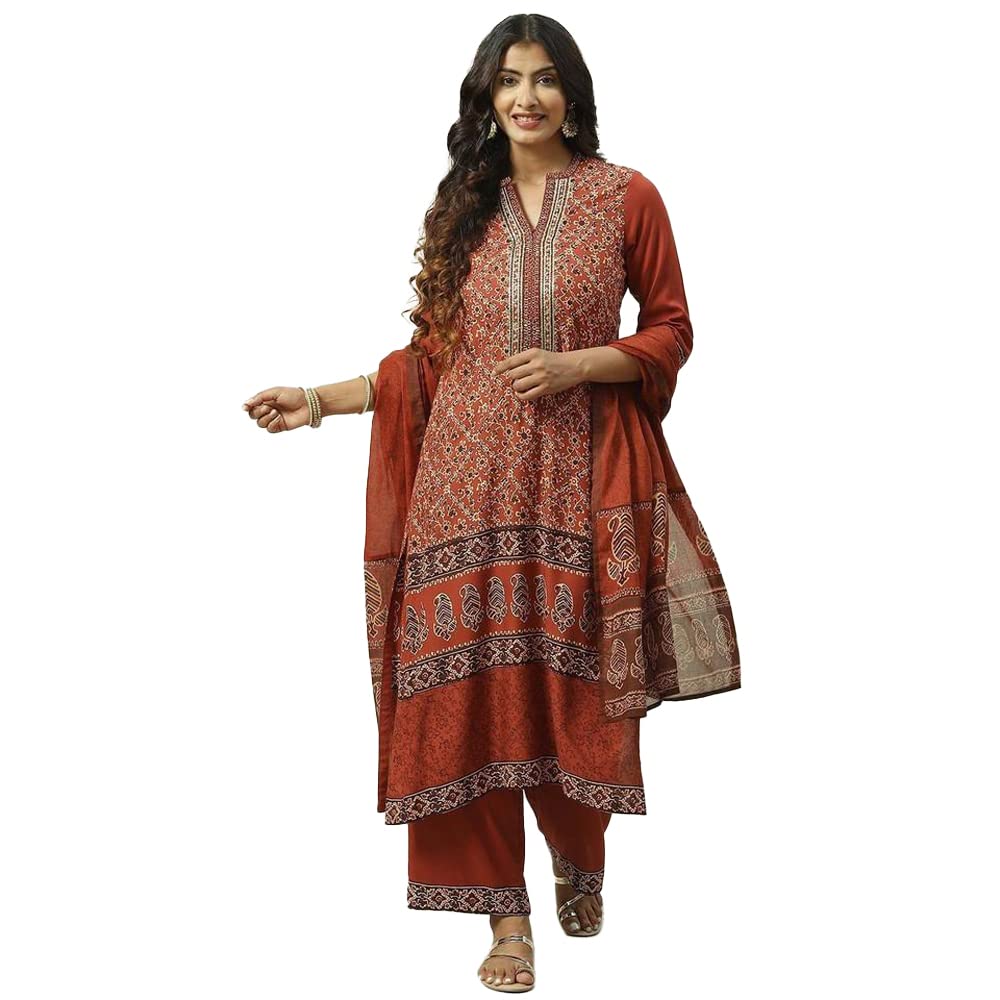 biba Women Polyester Rust Liva Printed Palazzo Kurta Palazzo Suit Set-picture-30