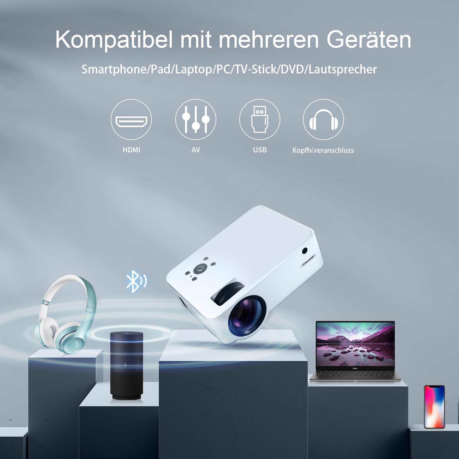 Beamer[AI Auto Fokus/Trapezkorrektur] Full HD 1080P Beamer Unterstützt