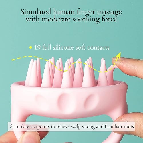 Miniatura 7 de Foladion Masajeador manual de silicona para el cuero cabelludo, exfoliante impermeable, cepillo suave y suave para hombres, mujeres y niños (rosa
