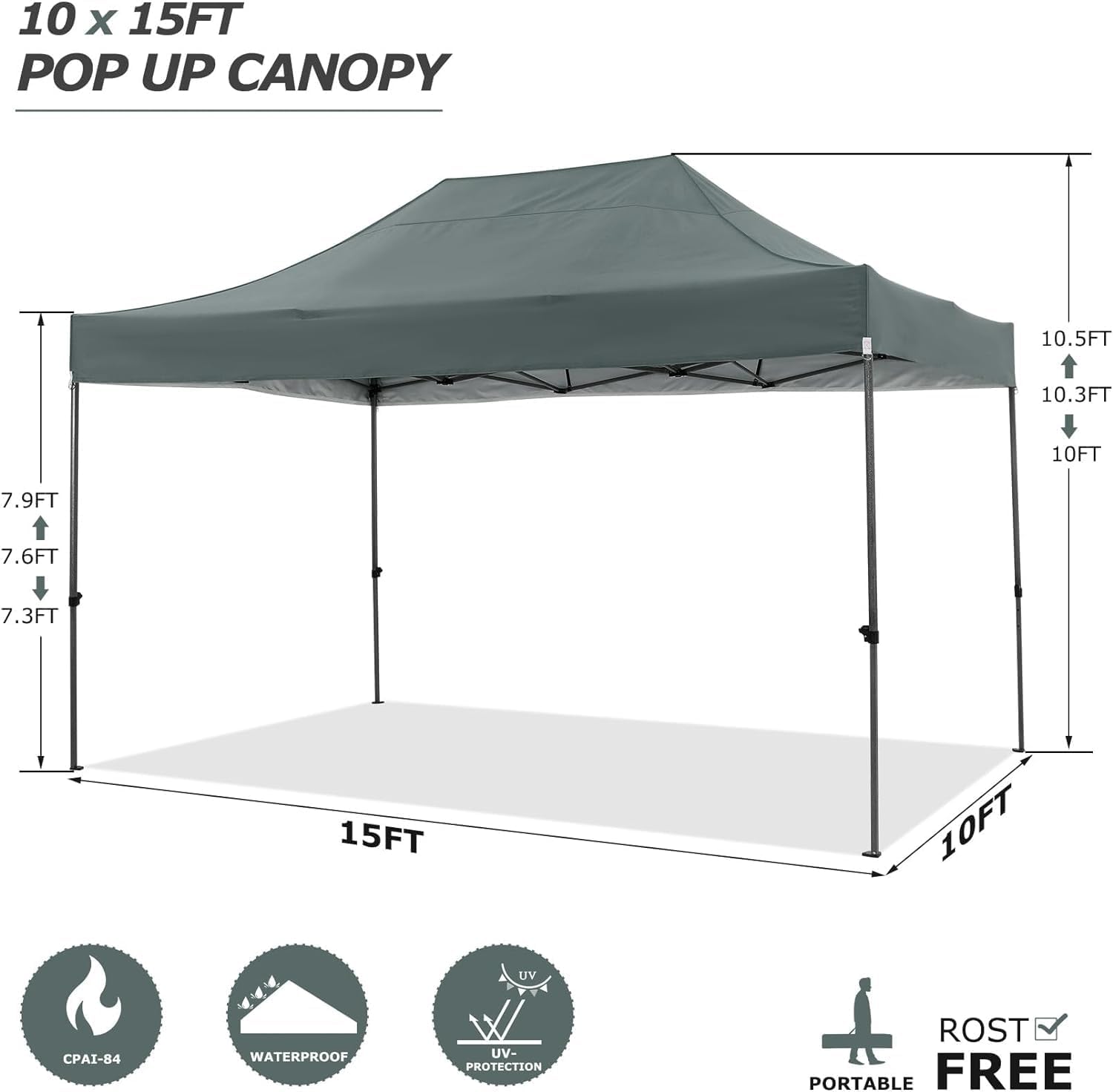 Diagram showing the dimensions of the 10x15FT pop up canopy