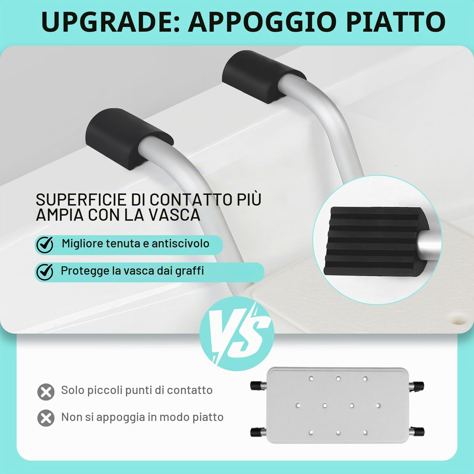 Sedile per vasca da bagno per anziani, testa antiscivolo, per doccia, vasca da bagno, piedini semicerchi in gomma con superficie antiscivolo, in alluminio, portata fino a 120 kg, colore nero