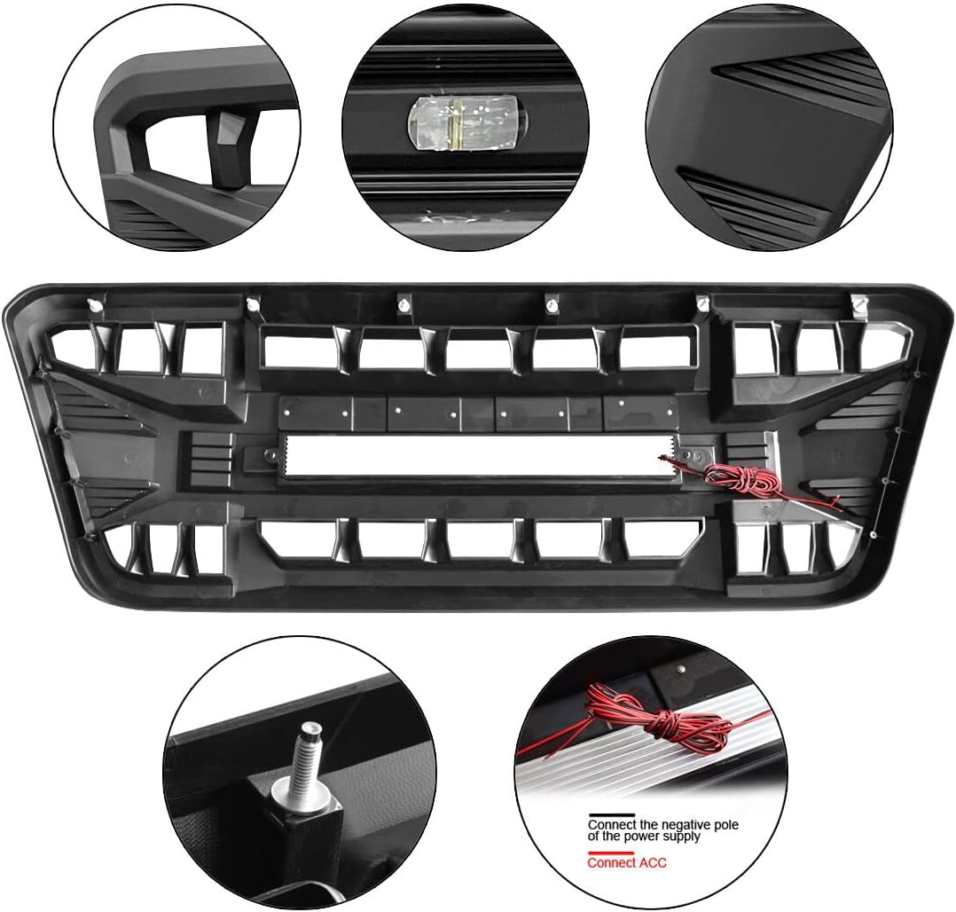 Front Grill Compatible with 2004 2005 2006 2007 2008 F150, Matte Black Front Bumper Grille w/Off-Road Lights