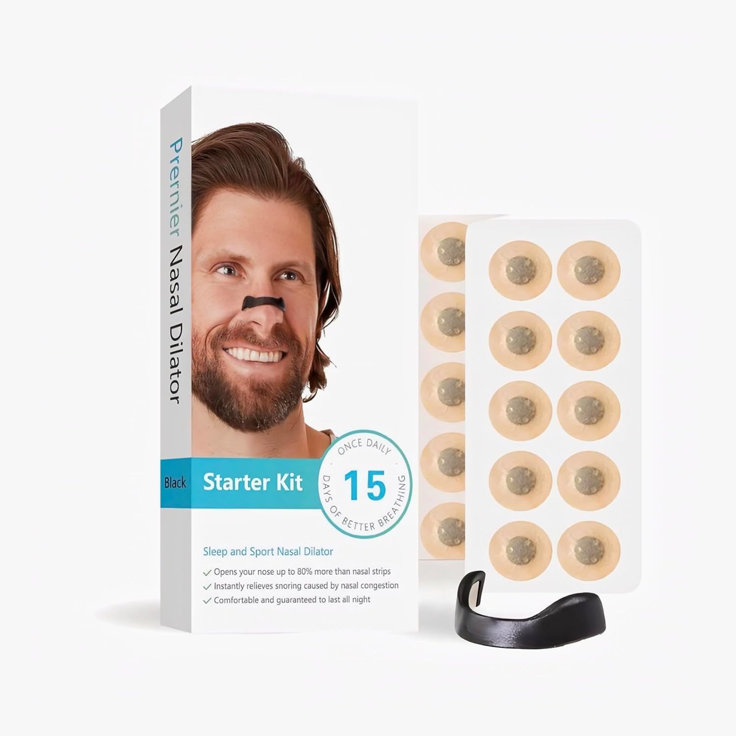Nasal Dilator Sleep and Sport Starter Kit, Black, 15 Days Supply, Breathing Nasal Strip-image-38