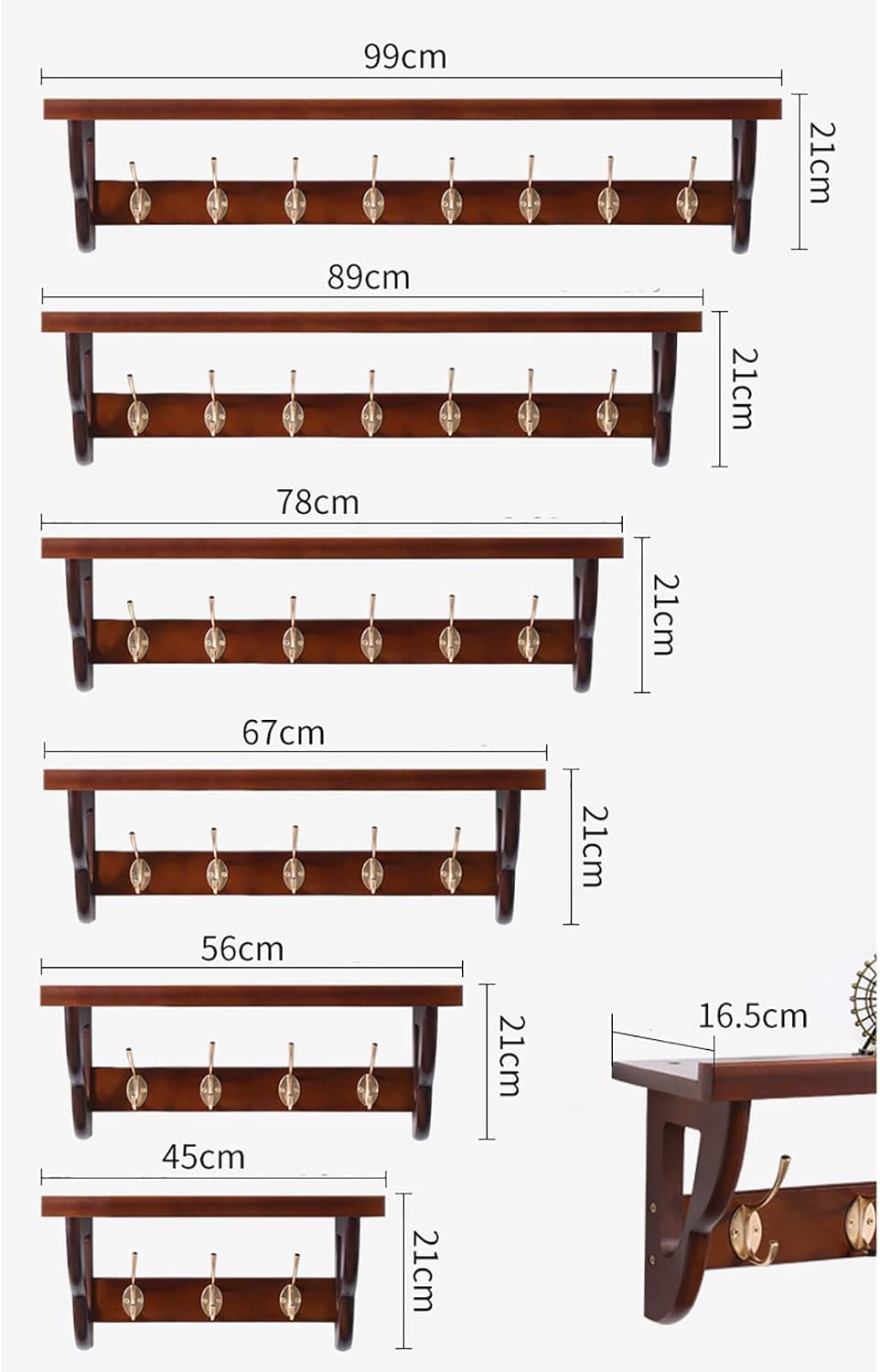 Coat Rack/Nordic Rubber Wood Hardware Hook Rack Hanger/Wall-Mounted Bedroom Coat Hook (Color : A Size : 56cm) (A 89cm)