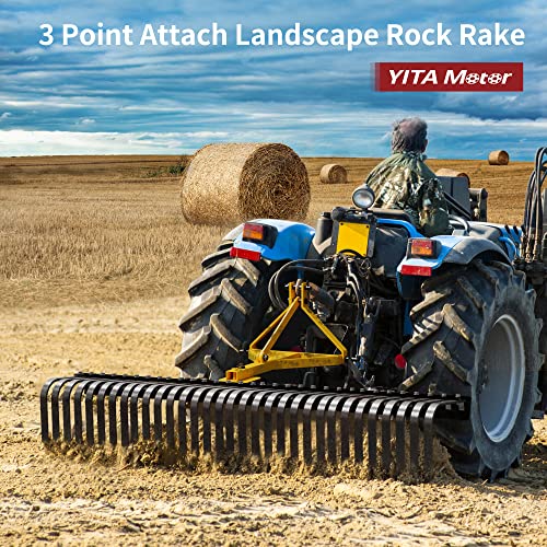 Image of YITAMOTOR 3 Point Landscape Rock Rake for CAT 1, 5 FT Attach Tractor Rake