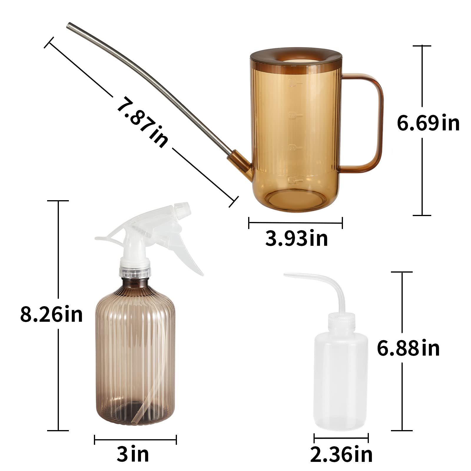ONEDONE Gießkanne für Zimmerpflanzen, langer Auslauf, kleine Gießkanne, 100 ml, Pflanzengießkanne für Zimmerpflanzen, Zimmerpflanzen, Gartenblumen mit Sprühflasche, Quetschflasche (Bernstein)