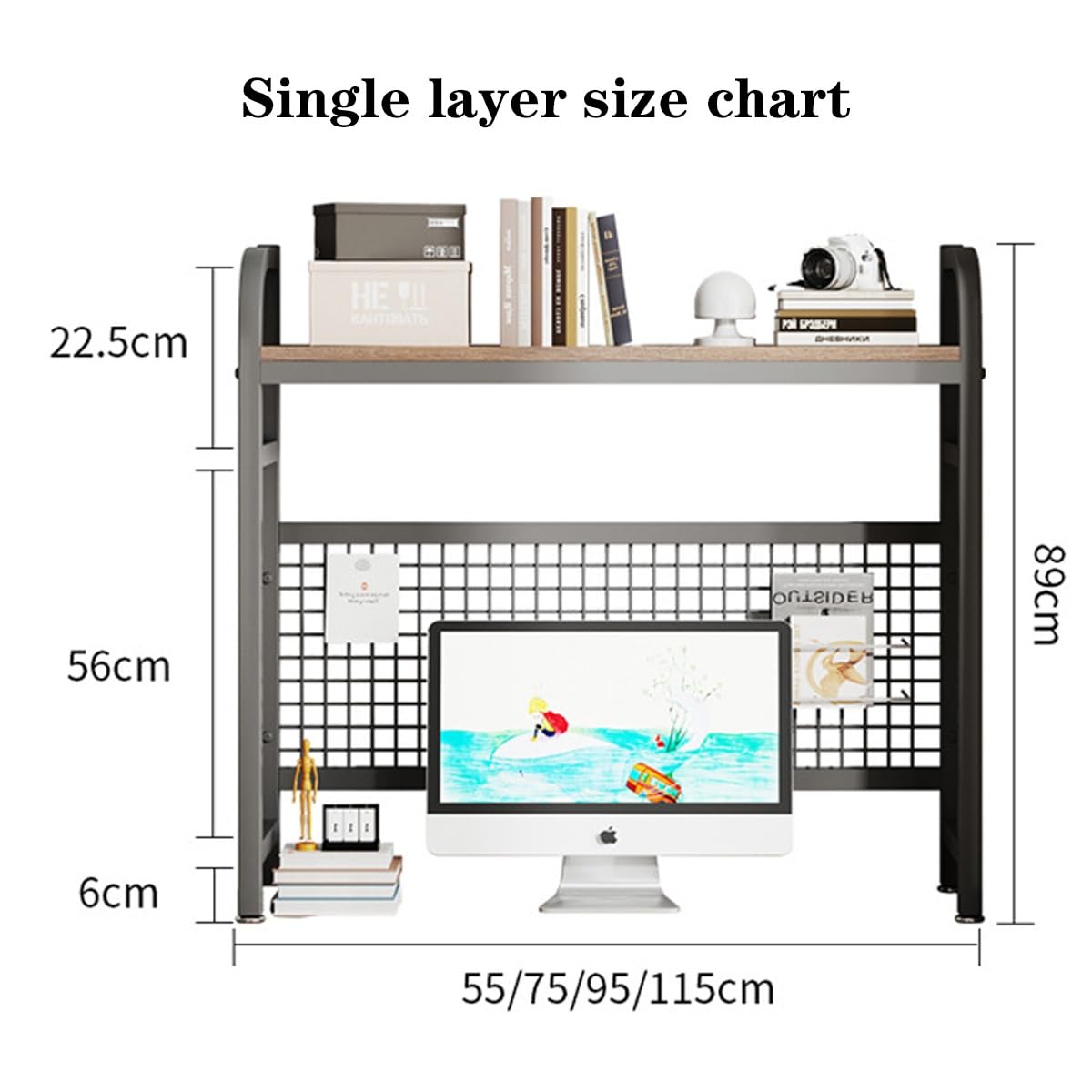 Libreria organizer da scrivania a 2 ripiani nera per scrivania con dormitorio portaoggetti salvaspazio ed elegante accessorio da scrivania ideale per studenti e professionisti.