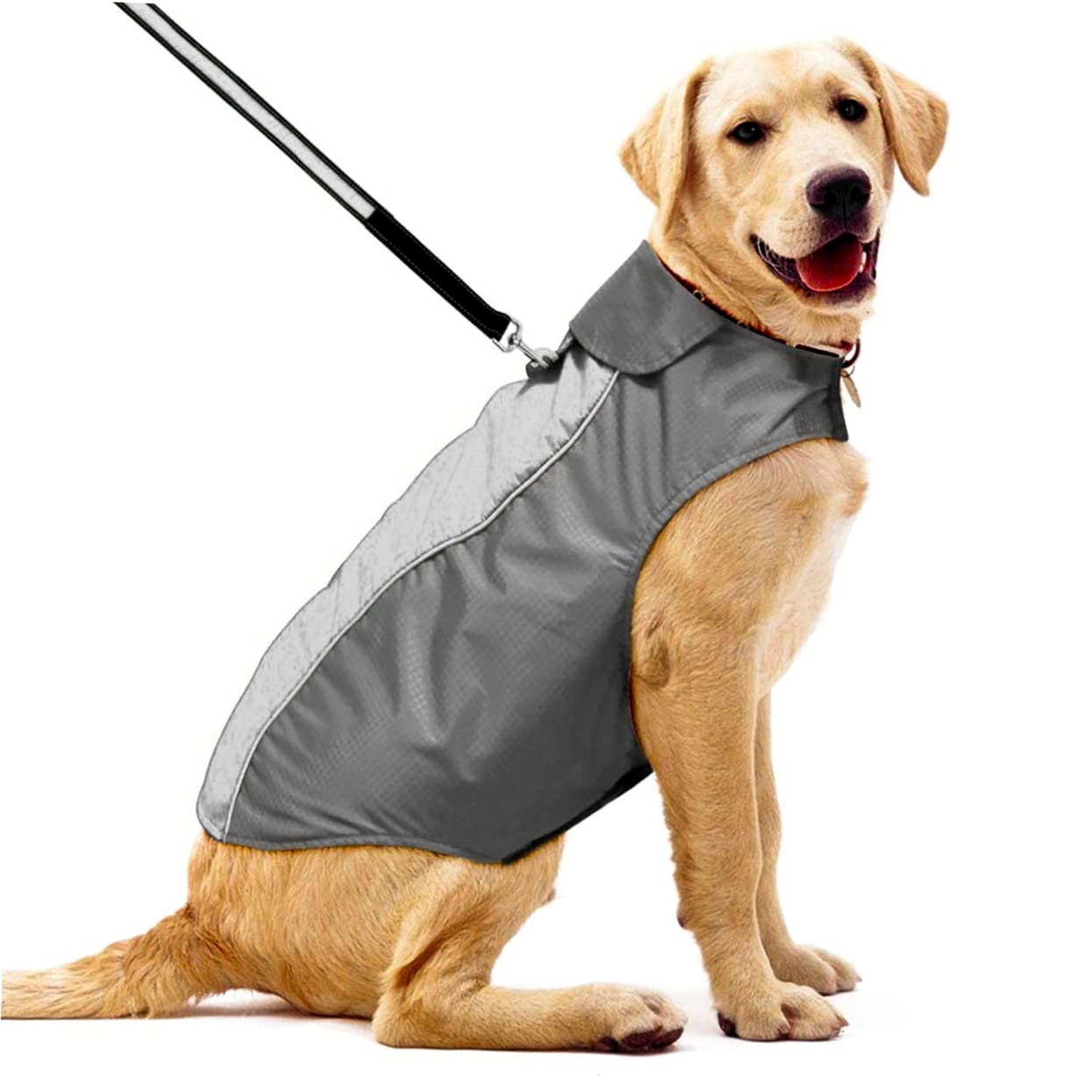 POPETPOP Hundemantel für Große Hunde mit Verstellbarem Geschirr Warmes Polyester Winterjacke für Hunde bei Regen und Outdoor Fotos in Schwarz XXXL