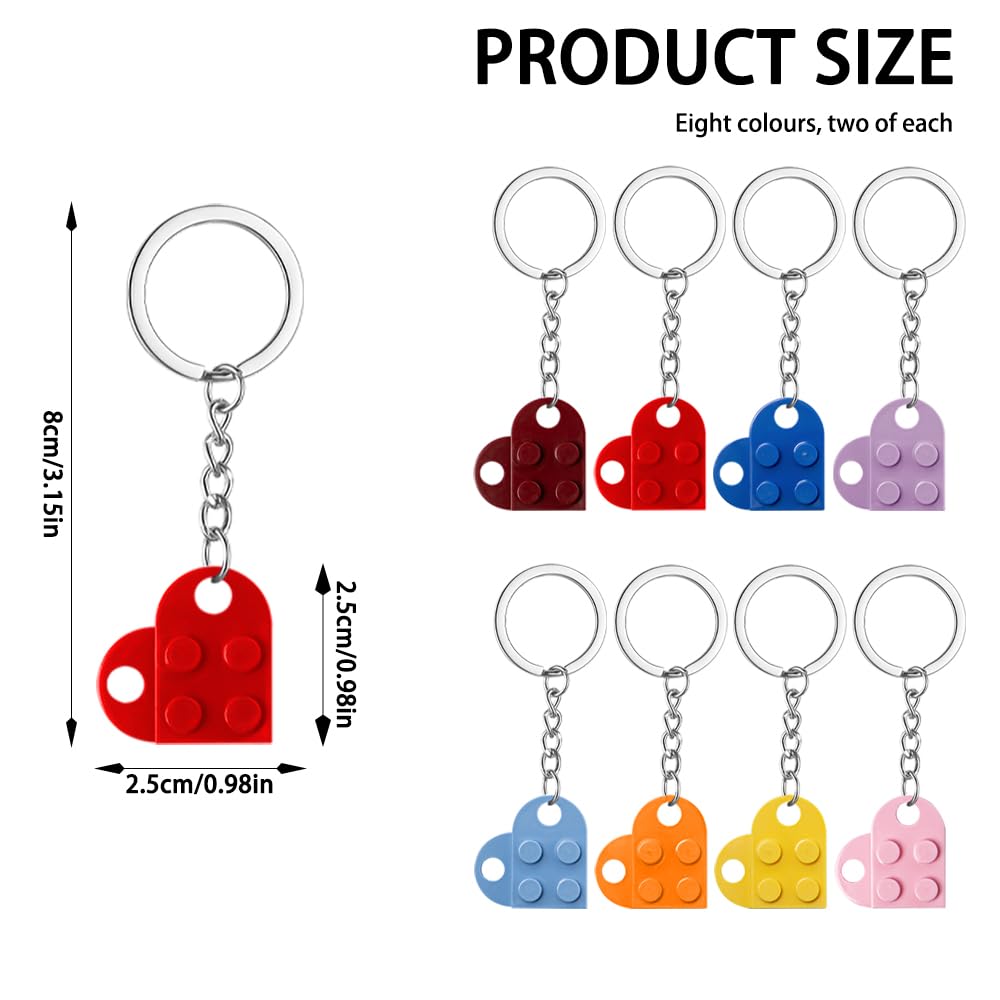16 Pezzi Portachiavi a Forma di Cuore Mattoncini Brick Regalo Coppia Anniversario 8 Colori