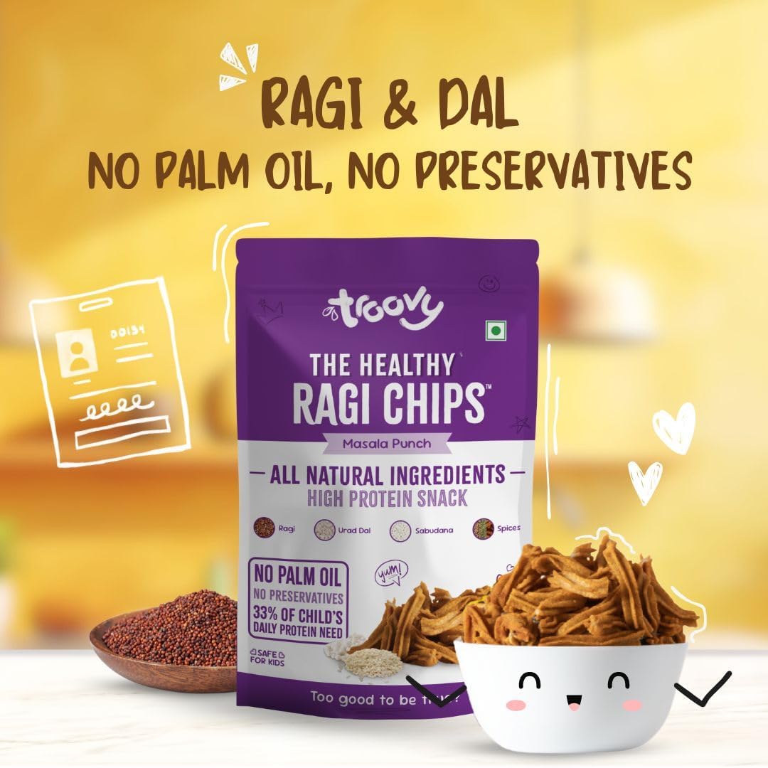 Healthy Masala Ragi Chips | Tasty & High Protein Snacks | 30% Of Protein Needs | No Palm Oil, Cholesterol or Trans Fats | No Junk & Chemicals | 3 x 70g