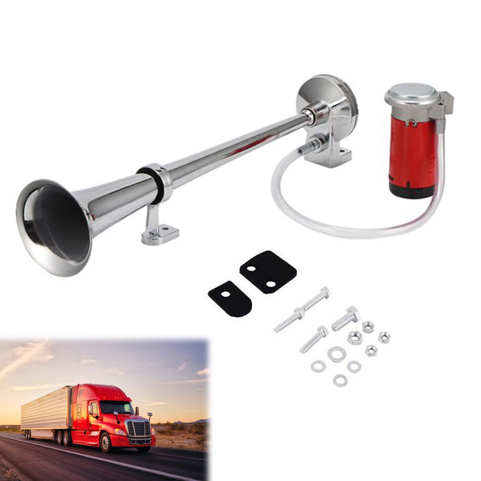 Cerioll Bocina De Camión De 12V 150db, Bocina De Aire Con Kit De Compresor, Air Horn, Universal Loud Horn, Para Camión, Barco, Tren, Barco Etc (Plata)