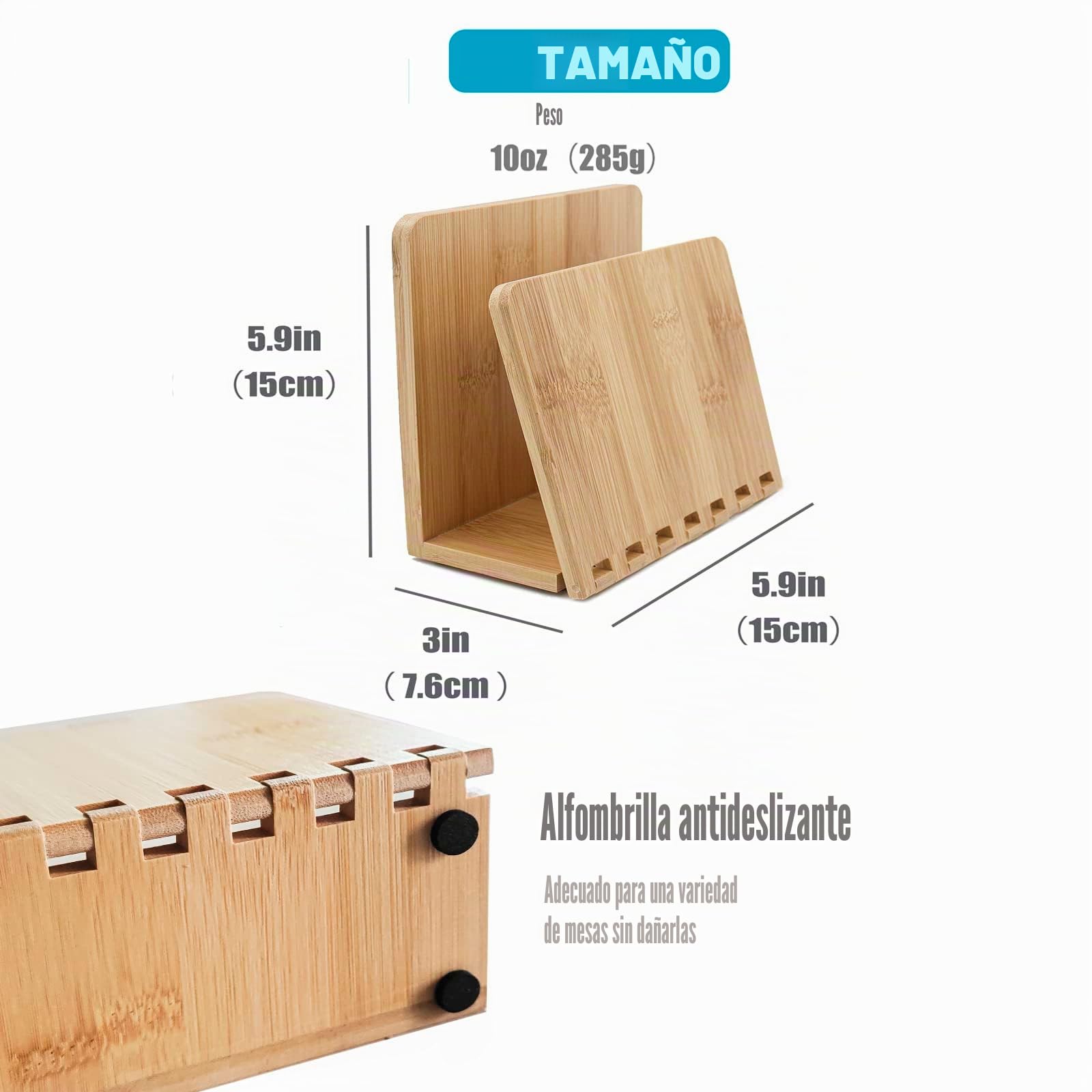 Servilletero de bambú, estante de almacenamiento de madera ajustable para comedor, picnic, mesa de cocina interior y exterior, dispensador para mesa (Original)