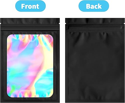Miniatura 5 de Paquete de 100 bolsas de mylar holográficas a prueba de olores para pequeñas empresas, bolsas resellables con cierre sellable, muestras de joyas,