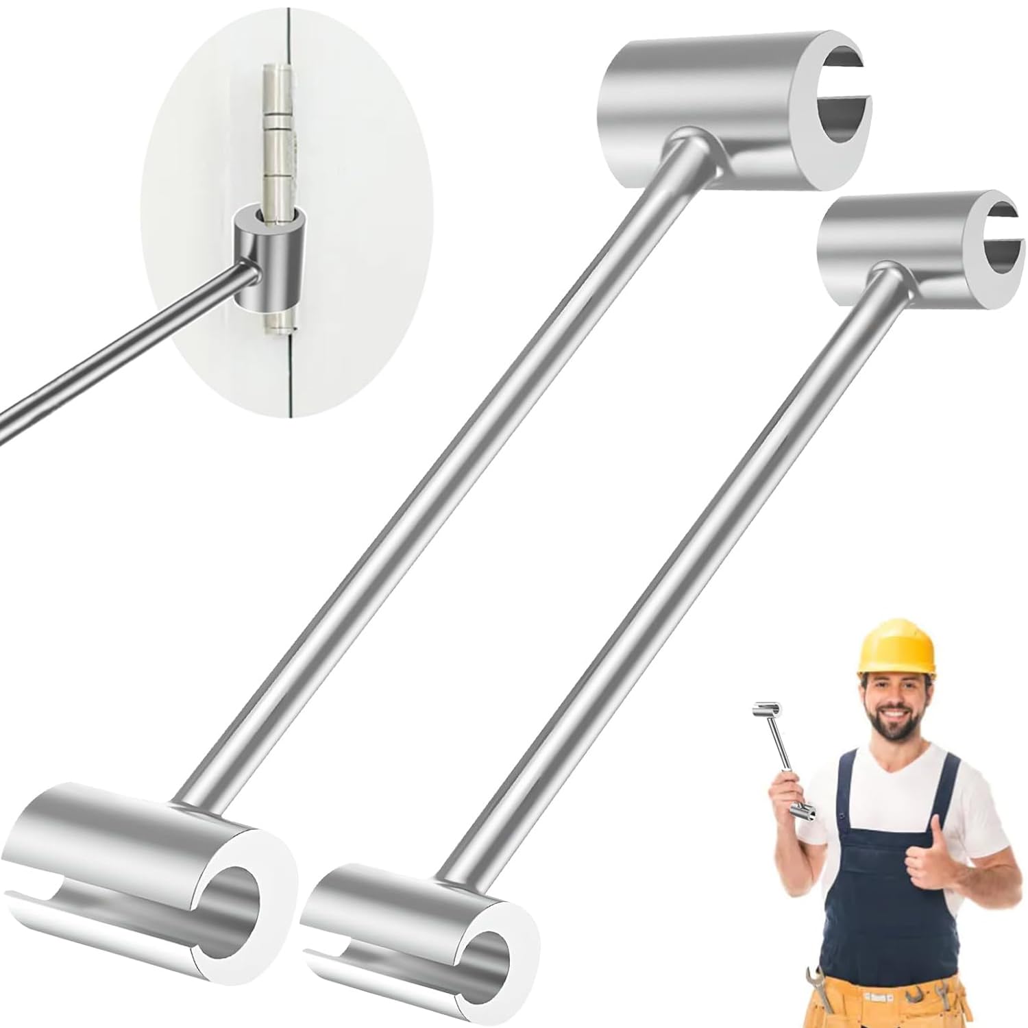 2-Piece Door Hinge Adjustment Wrench Kit, 14-19mm & 23-25mm Gap Tool, Double-Ended Repair Spanner for Flag Hinged Doors, Rust-Proof Rolled Steel Jig for Residential Commercial Installation