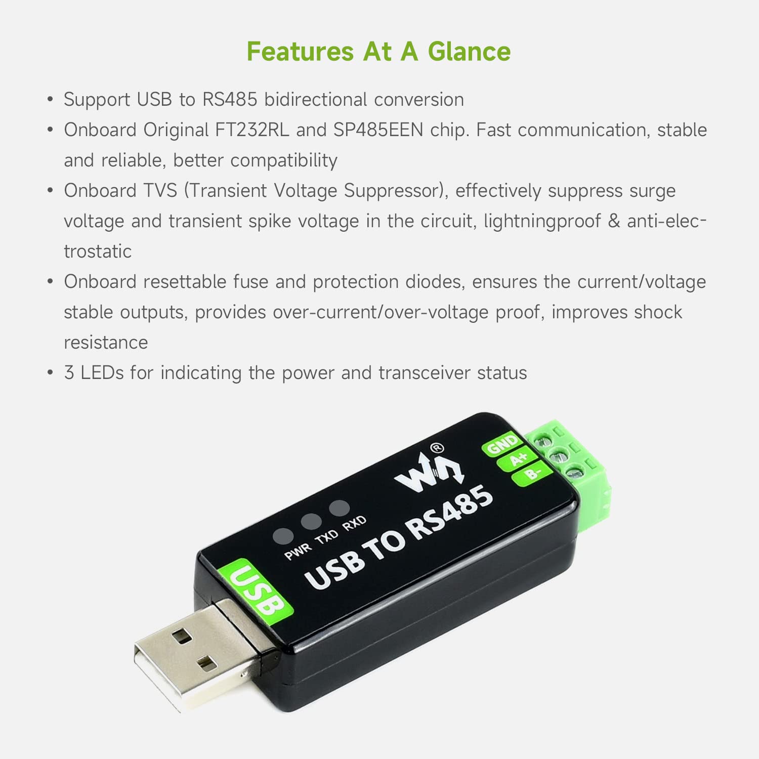 LUCKFOX USB to RS485 Converter, Industrial USB to RS485 Bidirectional Converter, Stable Communication, for Industrial Control Equipment or Applications with High Communication Requirements