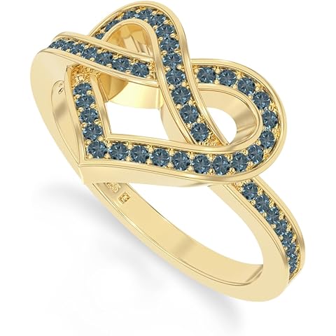 Natural Gemstone Infinity Heart Promise Ring for Women in 925 Silver/18K Yellow/Ros...