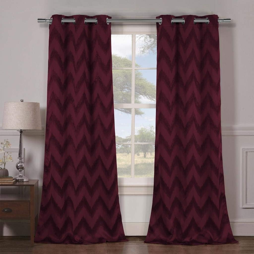 Duck River Textile Lysanna Chevron Insulated Blackout Room Darkening Window Curtain Set of 2 Panels, 38 X 84 Inch, Wine, 2 Piece