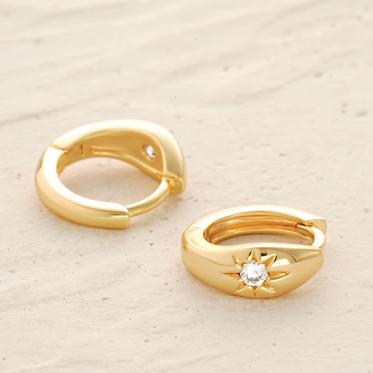 MYEARS Women Earrings Gold Huggie Hoop 14K Gold Plated Small Simple Hypoallergenic Everyday Jewelry - Lightning and Star - Image 6