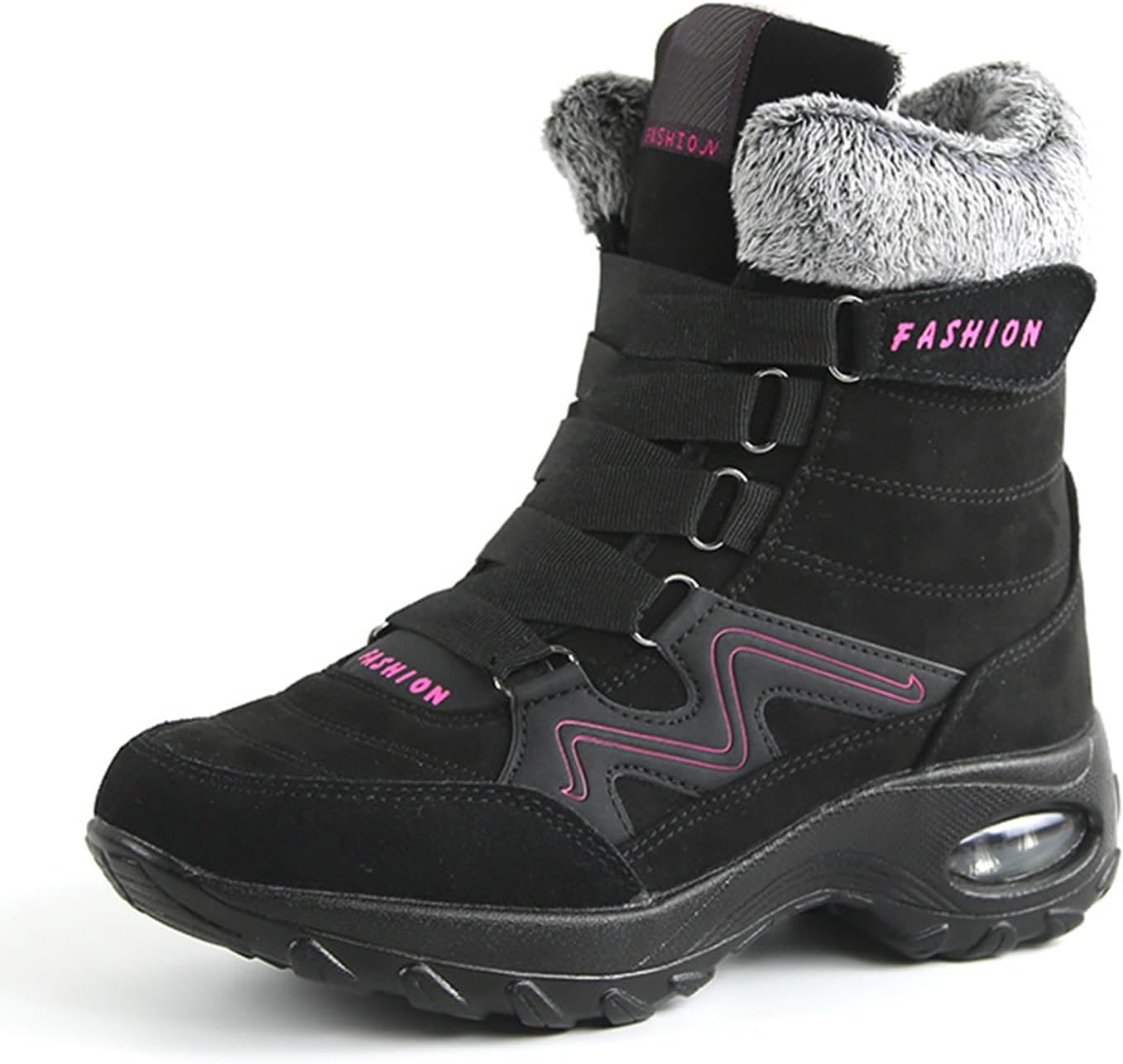 Women's Winter Hook and Loop Waterproof Warm Snow Boots with Air Cushion Comfort Fur Lined Lightweight Non Slip Mid Calf Boots for Outdoor Travel