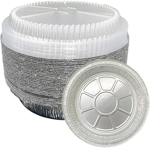 Miniatura 10 de Sartenes para pastel de aluminio de 9 pulgadas con tapa sartenes redondas desechables resistentes para almacenar hornear tartas recalentar y servir