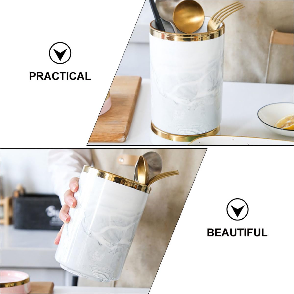 ULTECHNOVO Porte-baguettes en Céramique Décoratif Motif Marbre pour Organiser Ustensiles Cuisine, Rangement Pratique Comptoir, Design Moderne et Élégant pour Maison