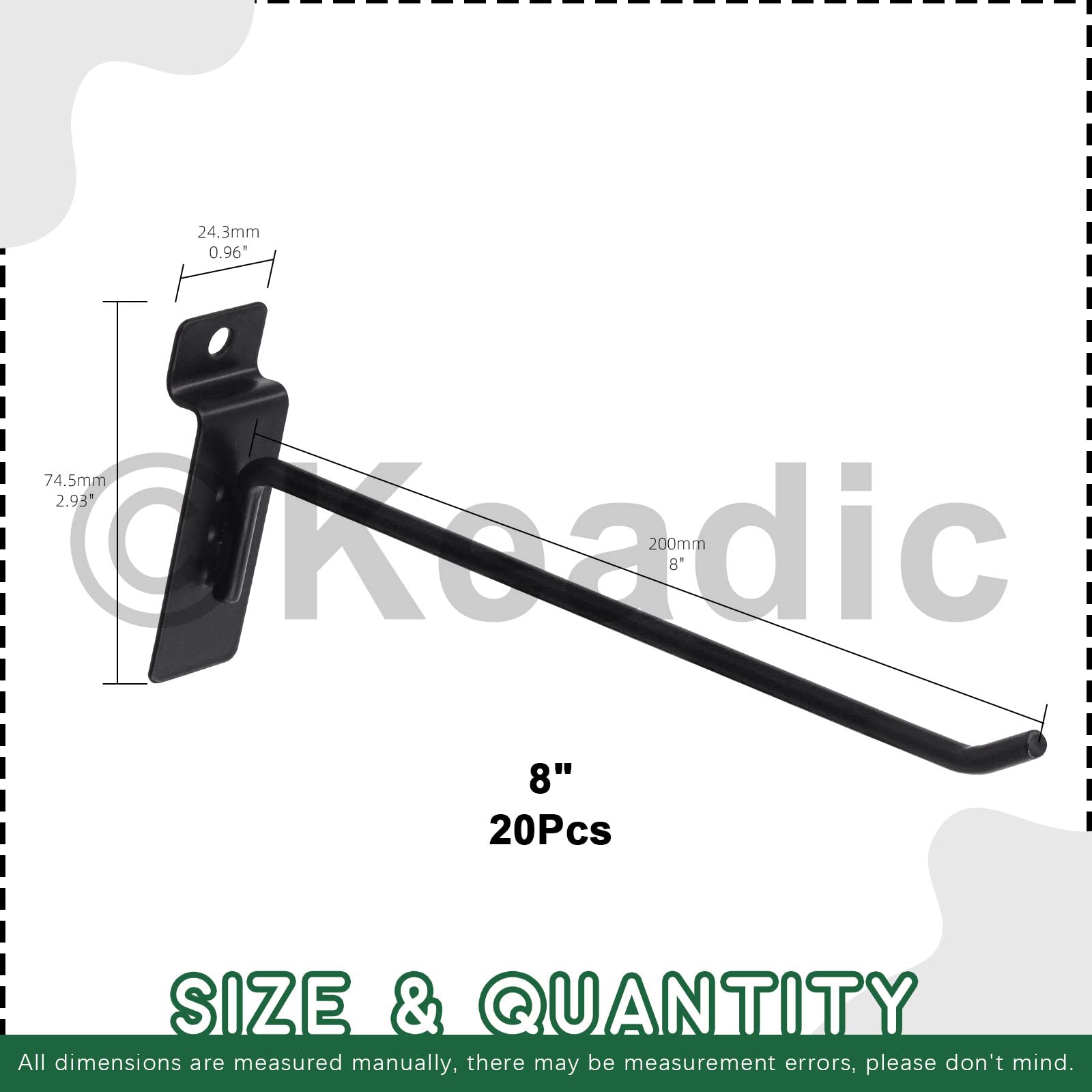 Keadic 20Pcs 8” Slatwall Hooks Set Heavy Duty Slat Wall Shelf Brackets Hanging Hook Pegboard Gridwall Panel Hook for Garage Shop Retail Display and Organization (Black) - Image 2