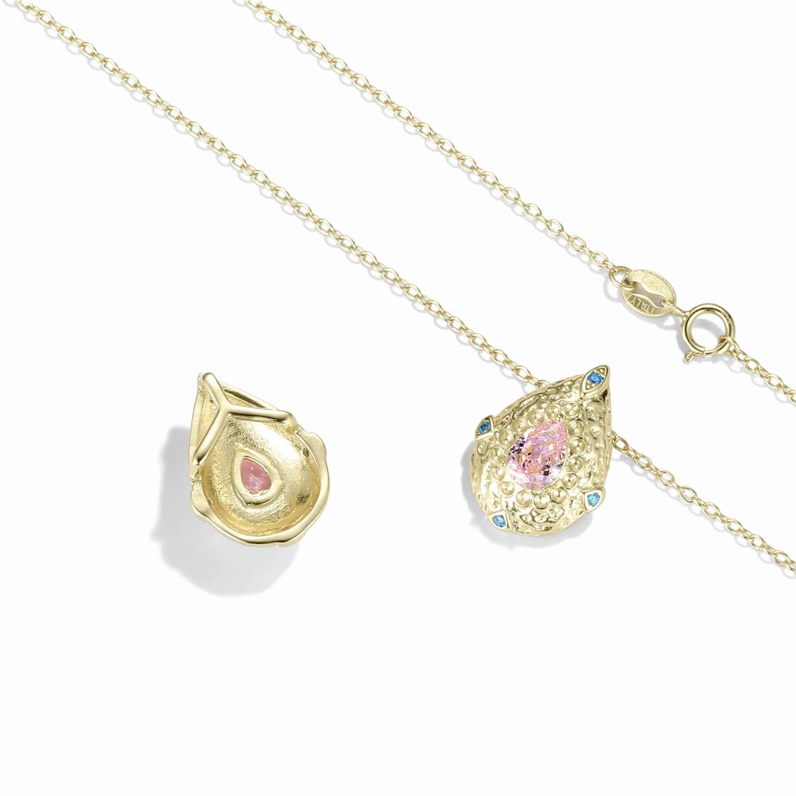 Collana Con Pendente Nero Circolare In Pietra Ad Alto Tenore Di Carbonio Rosa A Forma Di Goccia D'oro In Argento Sterling 925 Per Regalo Di Gioielleria Raffinata Da Donna