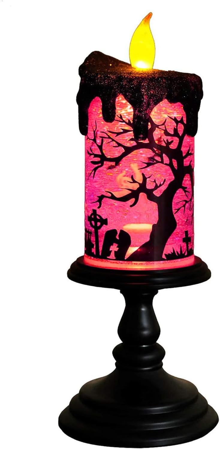 Lewisia Christmas Flameless Candle with Timer Battery Operated Swirling Glittery LED Candle Lamp Spooky Spinning Water Glittering Candle Light
