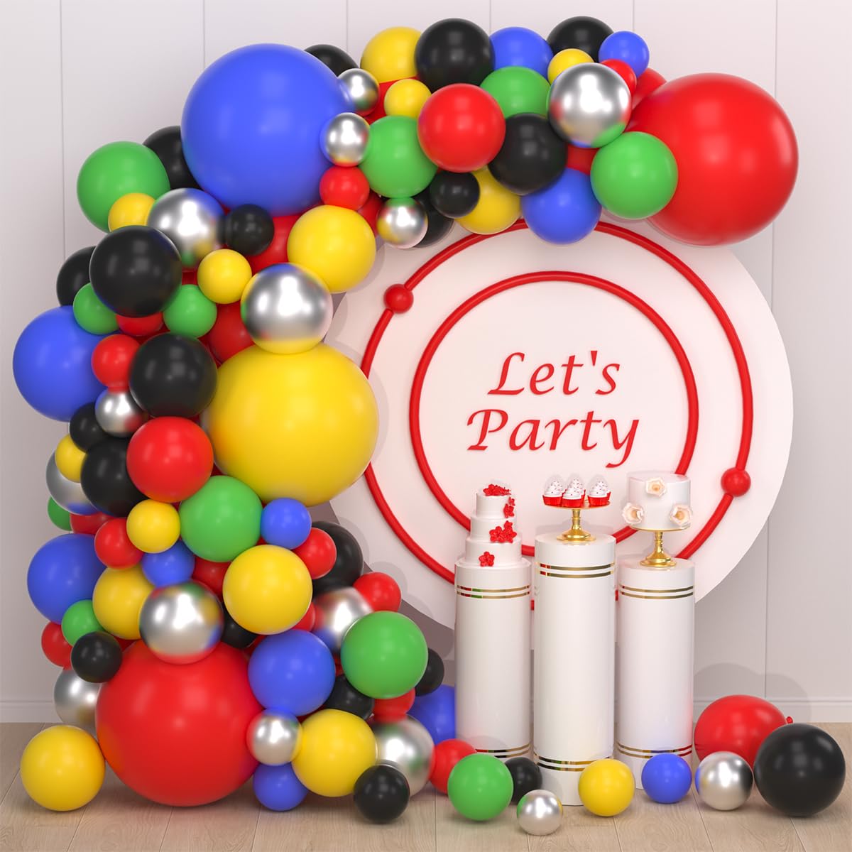 Red Yellow Blue Green Black Balloon Garland Arch Kit - Blue Black Silver Balloons Hero Balloon Video Game Balloons for Baby Shower Birthday Graduation
