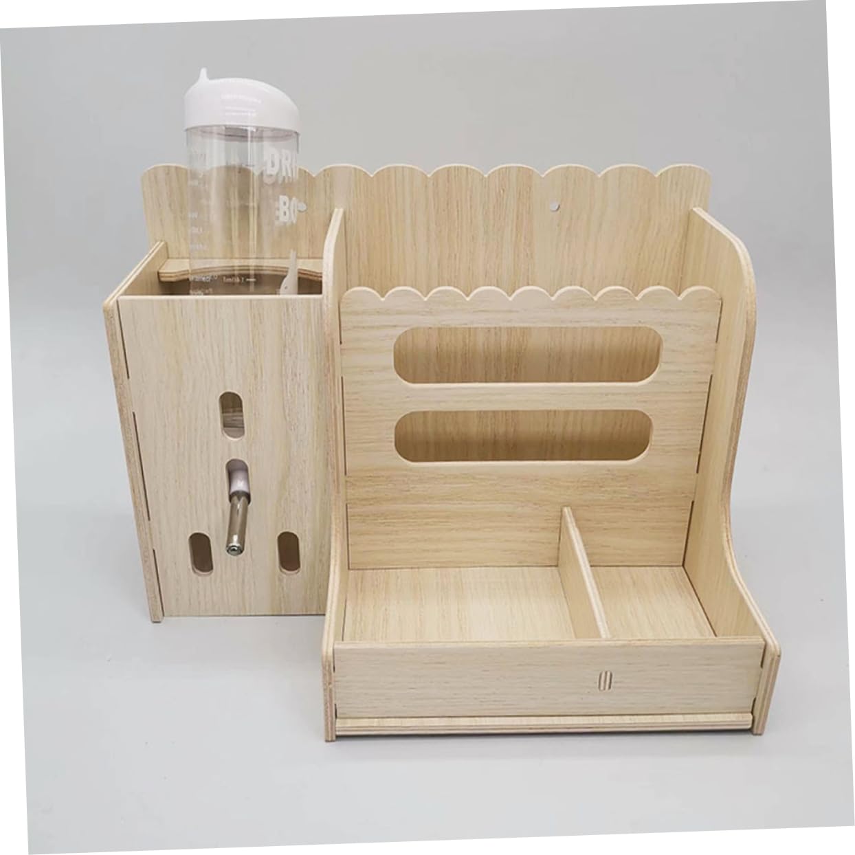 Mangiatoia in Legno per Conigli, Supporto Resistente, Set 1 | Plastica, Facile da Pulire, Mantiene Cibo Ordinato, per Piccoli Animali e Criceti