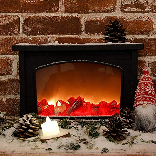 Image of Small Cozy Fireplace Lantern Traditional Realistic Log Wood Burning Flame Effect Ligh LED Charcoal Style Table LampFor Indoor & Outdoor Use