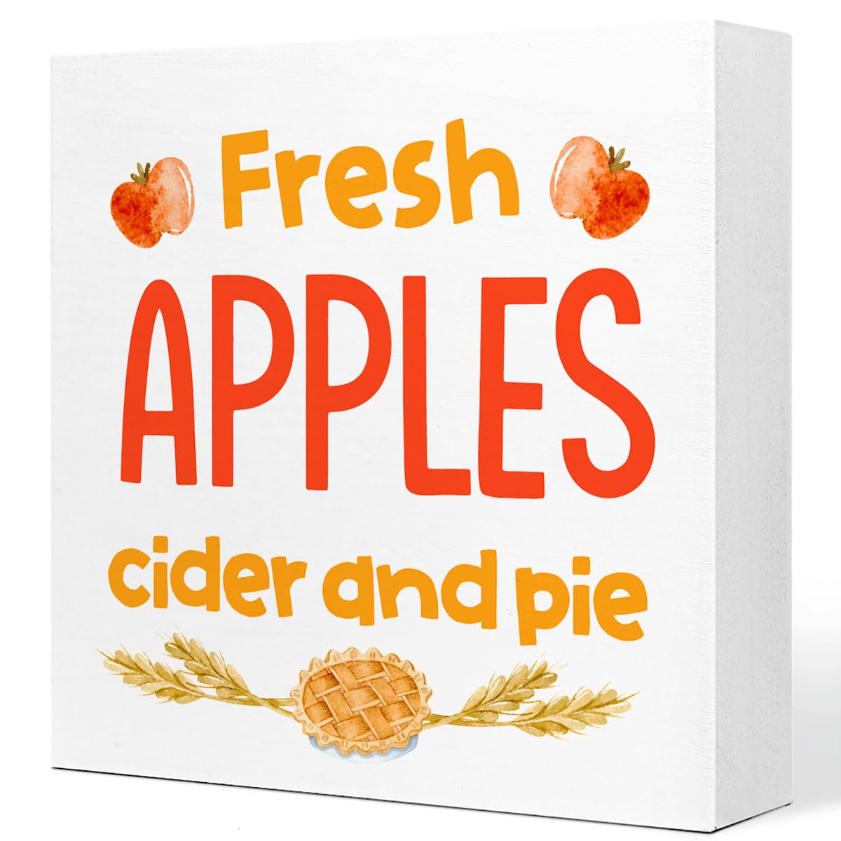 Fall Table Decor,Fresh Apples Cider and Pie Fall Thanksgiving Wood Block Sign Desk Decor,Rustic Autumn Harvest Seasonal Wooden Box Sign Decor for